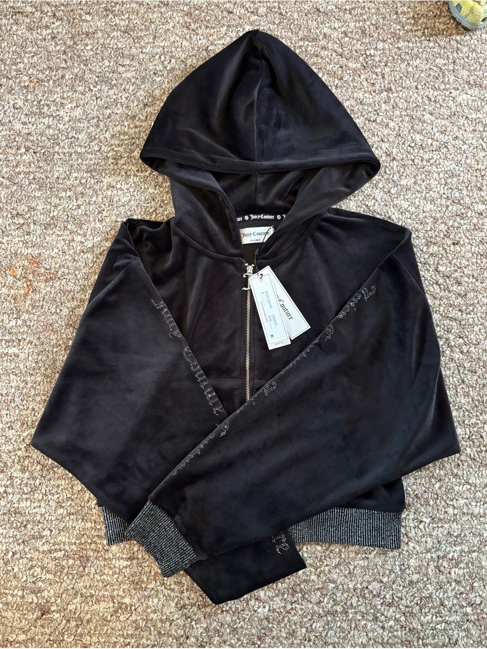 Juicy Couture Black Velour Hooded Zip Jacket